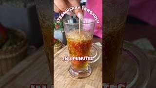 Strawberry tanghulu in 5 minutes. Just sugar , water & strawberry. That is all you need