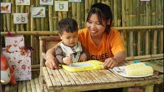 Harvesting corn to sell at the market, teaching Dung to write - building a new house out of wood