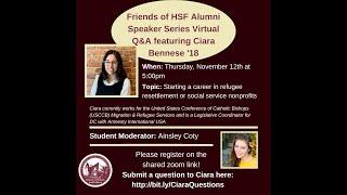 November 12th | Friends of HSF Alumni Speaker Series featuring Ciara Bennese '18