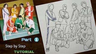 BTS Group Drawing easy Step by Step | Outline Tutorial | YouCanDraw