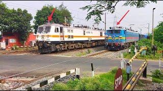 Rarest Brutal parallel overtake : Amritsar mail Furiously Overtaking Wag7 freight Train At Railgate