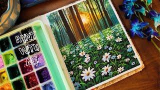 Easy Landscape Forest Painting | Relaxing Gouache Painting with ASMR | VIbrant Sunlight Painting