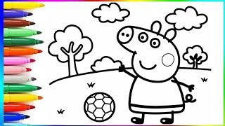 Peppa pig playing football on ground  drawing for kids 🟡 kids drawing easy