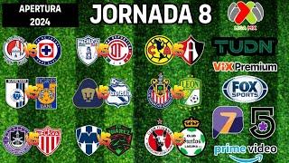 FECHAS, HORARIOS Y CANALES PARA LA JORNADA 8 DE LA LIGA MX APERTURA 2024