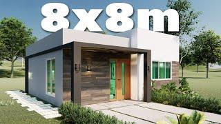  casa de 8x8 metros, plano de casa 8x8, diseño de casa pequeña y bonita 