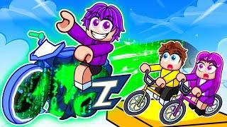 Pretending to be a NOOB in Roblox Bike Obby, then using FLYING H4CK3R BIKE!