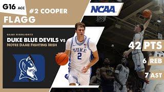 COOPER FLAGG 42 PTS MONSTER performance Duke Blue Devils vs Notre Dame Fighting Irish