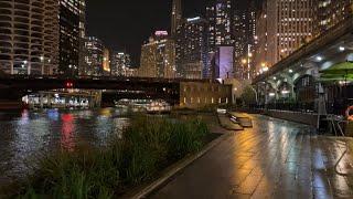 Chicago Evening Walk: Absent/Light Rain to Heavy Rain, Nov. 2024