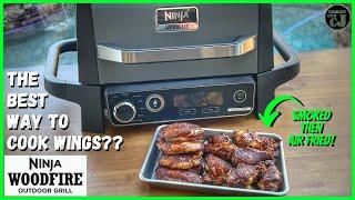 NINJA WOODFIRE OUTDOOR GRILL SMOKED THEN AIR FRIED CHICKEN WINGS! The best way to cook wings?!