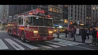 FDNY Ladder 4 Responding With Airhorns On 30th Street In Midtown, Manhattan, New York City