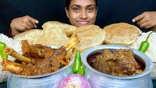 Spicy Mutton Kaleji Curry Spicy Mutton Curry Puri Basmati Rice Chilli Onion Eating Mukbang