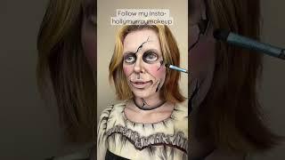 Annabelle transformation creepy doll makeup tutorial sfx halloween - hollymurraymakeup #shorts