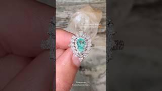 Custom hand made Pear Cut Apple Green Colombian emerald & diamond cocktail halo gift 14K White Gold