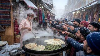 SNOW Day STREET FOOD in Afghanistan - Heavy SNOWFALL Street Food in KABUL Afghanistan