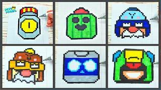 BRAWL STARS -PIXEL ART - MERCHANT GALE,  Spike, LEON, 8-BIT, POPCORN RICO,GALE - ПО КЛЕТОЧКАМ