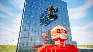 Lego Cars Falls Off Building On Giant Colossal Titan | Brick Rigs