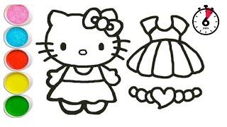 6 Minutes Hello Kitty , Frock and girls Necklace Drawing and colouring video for kids and toddlers