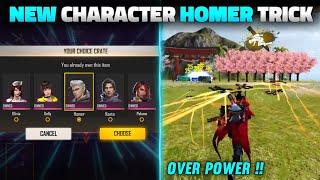 FREE FIRE NEW CHARACTER HOMER TRICK | TOP 5 NEW TRICKS - GARENA FREE FIRE