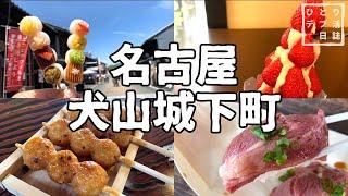 Eating meat sushi and other food at Inuyama Castle in Nagoya【travelling alone.Japanese vlog】