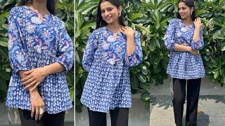 How to Cut Trendy Yoke Pleated Short Kurti Cutting And Stitching