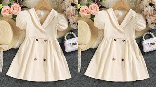 Double Button Placket Shawl Collar With Puff Sleeve Baby Frock Cutting and Stitching/Baby Frock