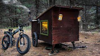 CHILLY NIGHT IN A BIKE CAMPER with Wood Stove!