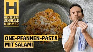 Quick one-pan pasta with salami recipe by Steffen Henssler