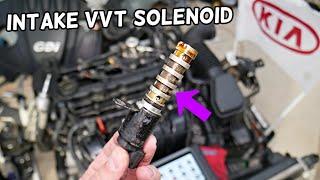 INTAKE VARIABLE TIMING VVT SOLENOID REPLACEMENT REMOVAL LOCATION KIA SORENTO, KIA SPORTAGE