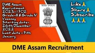 DME recruitment, Assam Govt jobs,.