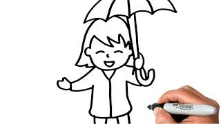 How to Draw a GIRL with UMBRELLA EASY Step by Step