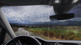 Rain sounds in car for sleeping. Heavy raindrops on a tin roof.