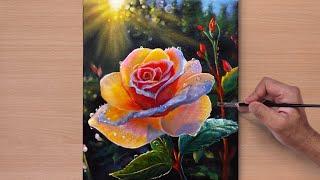 How to Paint A Beautiful Rose /Acrylic Painting / STEP BY STEP #24