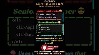 Junior vs Senior Developer: How to Write Lists Like a Pro!  #devmap #html #coding #shorts #frontend
