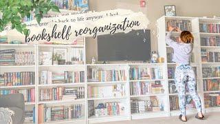 getting my bookshelves in order (9 months in) | bookshelf reorganization