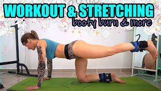 WORKOUT & STRETCHING SESSION: cardio, bum burn & more // !socials