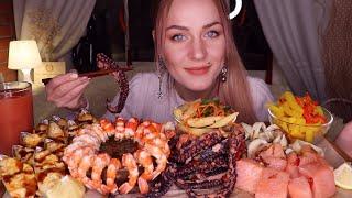 MUKBANG | Осьминог, мидии, креветки, кальмары, лосось | Seafood, mussels, octopus, shrimp не ASMR