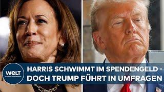 US-WAHL 2024: Harris scheffelt Spenden-Millionen - Trump führt hauchdünn | WELT Thema