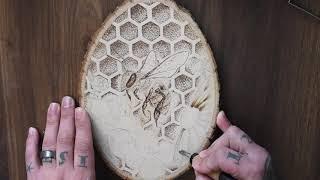 Honeybee Pyrogragraphy /adding color to Pyro art with colored pencil / pointillism pyrography