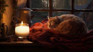 Relaxing with Purring Cat, Heavy Rain and Thunder | Deep Sleep in Cozy Ambience, Stress Relief