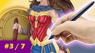 How to draw Lips and Gold Armor - Digital Painting - Drawing Wonder Woman - #3 - Richard Draws Stuff