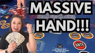 3 CARD POKER in LAS VEGAS! MASSIVE HAND!!! 