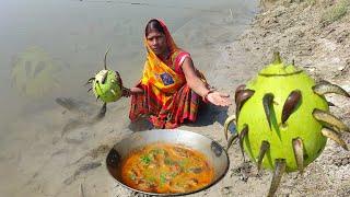 Singhi fish catching with Kaddu by river! New fishing technique in village,Fish curry cooking&eating