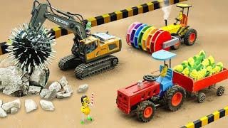 Diy tractor making mini Asphalt Road Construction | diy Road Roller, Nail Ball Excavator | HP Mini