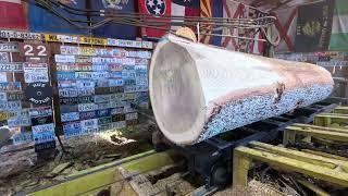 Sawing the biggest white oak log that we ever sawed on this mill # 623