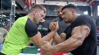 IRAKLI ZIRAKASHVILI DESTROYS DUBAI ARM WRESTLERS WITH LEVAN SAGINASHVILI AND LARRY WHEELS!