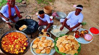 Bengali Favorite Fulko Luchi & Chicken Kosha Recipe | Village Cooking Luchi & Chicken Masala