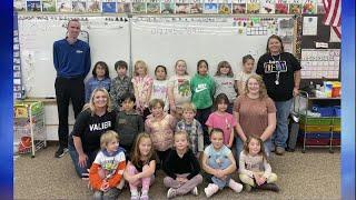 Valier K-2 students receive a weather lesson from a KRTV meteorologist