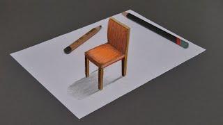 3d drawing chair on paper for beginner