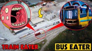 DRONE CATCHES BUS EATER VS TRAIN EATER IN REAL LIFE BATTLE! | SCP 2086 MAN EATING BUS VS TRAIN EATER