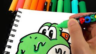 Drawing Yoshi with Posca Markers! Drip Effect! (#Shorts)